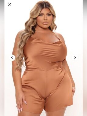 Fashion Nova Copper Satin Chain-Strap Romper